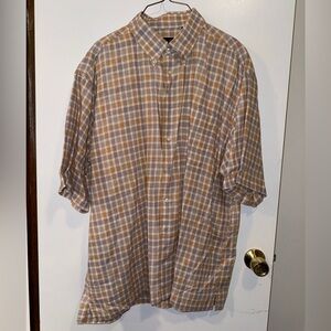 Jos. A Bank Men’s Plaid Short Sleeve Button Down Shirt Size XL Brown Tan White